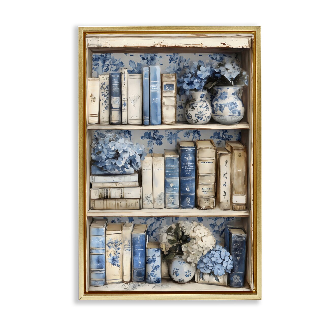 Stupell Industries Blue & Beige Bookcase Floating Frame, design by LSR Design Studio